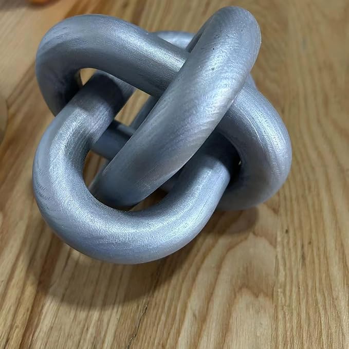 GUDAGUU Wood Knot Decor -Coffee Table Decor Shelf Decor Table Books Hand Carved Home Decoration Boho Country Rustic Modern Shabby Chic Style 3 Link Wooden Knot Chain Link Decor (Silver)