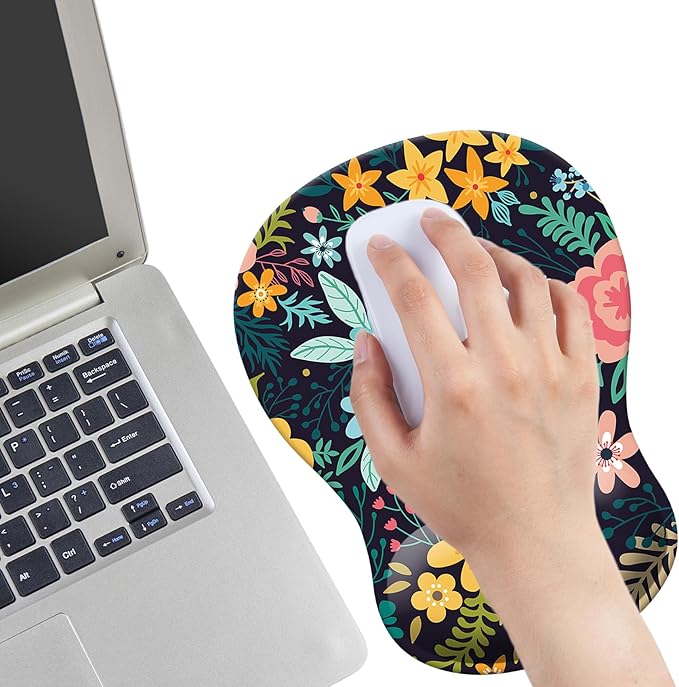 Gel Mouse Pad with Wrist Rest, Ergonomic Concave Wrist Support Mousepad with Non-Slip PU Base & Smooth Surface Comfortable Desk Accessories Mat for Office, Home Gaming and Study (Flowers 03)
