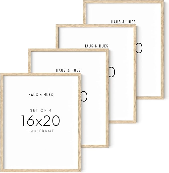 HAUS AND HUES Beige Oak Wood 16x20 Picture Frame - Modern Wood Wall Art Display - Lightweight 16x20 Frame for Art Prints, Photos, Posters - Ready-to-Hang Vertically & Horizontally (Set of 4)