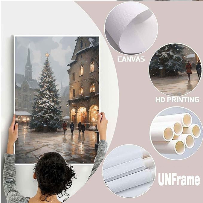 Canvas Wall Art Vintage Christmas Tree Print Moody Winter Wall Art Farmhouse Christmas Decor 32x48in-UnFramed