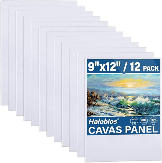 12-Pack 9x12 inch Canvas Boards for Painting, Canvas Panels for Kid & Adults 100% Cotton Gesso Primed Art Painting Supplies for Acrylic, Oil, Tempera & Watercolor