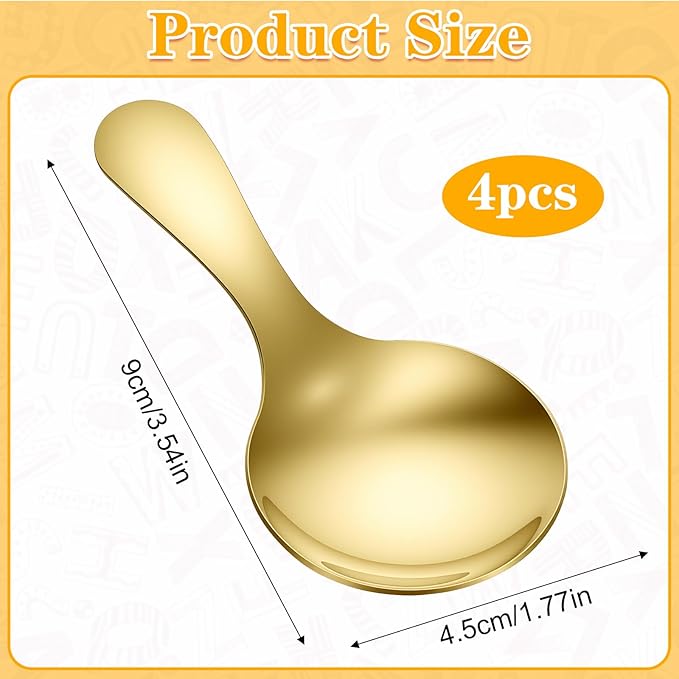 4PCS Mini Scoop Spoons, Stainless Steel Material with Short Handle, Suitable for Small Coffee, Candy, Salt, Sugar, Spice, Condiments and Dessert, Fit Canisters and Candy Buffet Use(Gold)