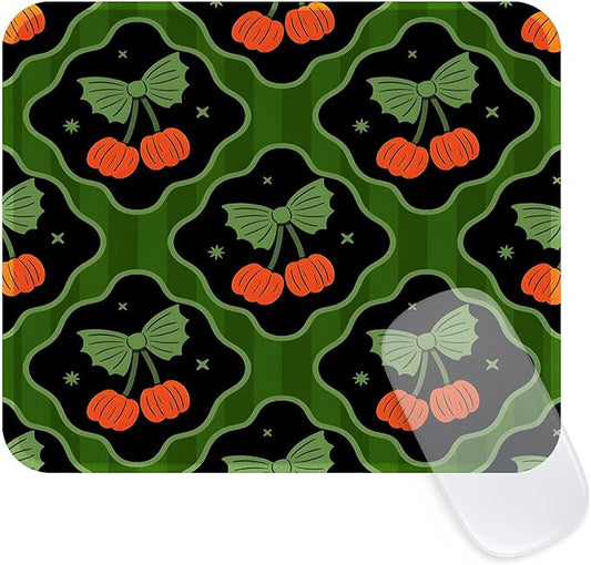 Seorsok Halloween Pumpkin Mouse Mat,Bow Ribbon Decor Mouse Pads for Office Laptop,Washable Square Cute Mousepads with Extended Stitched Edges Non Slip Rubber Base 9.5"x7.8"x0.12" Inch,Green