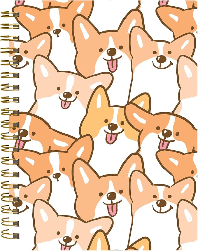 Spiral Journal Notebook,A5 Hardcover Lined Journals for Women 6 x 8.3 in,60 Sheets 120 Pages Thick Paper,Cute College Ruled Writing Notebook for Office Work School(Cartoon Corgi Dog)