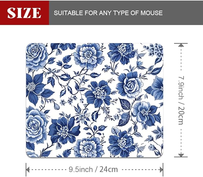 Blue & White Rose Floral Texture Mouse pad, Square Waterproof and Anti Slip Mouse pad for Office laptops