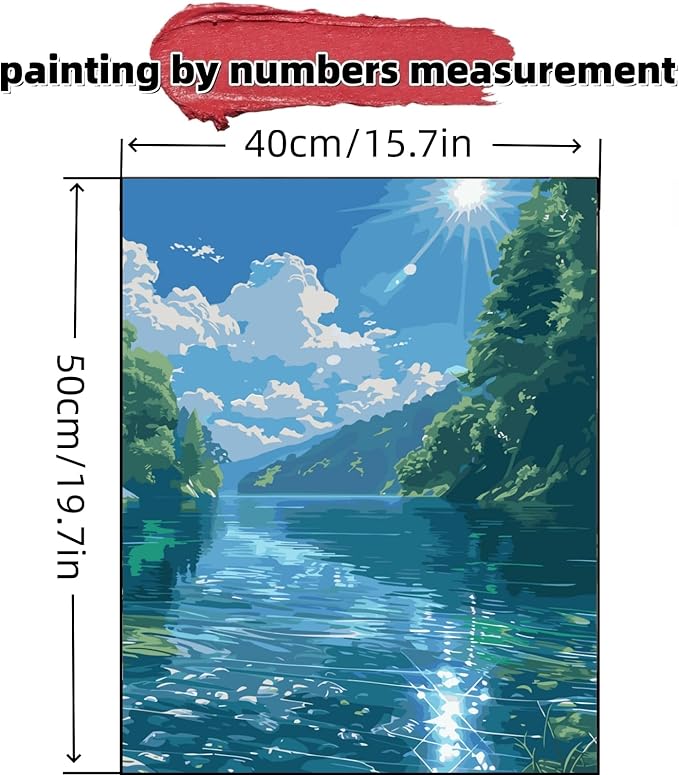 JYXSJYYD Paint by Numbers Kit for Adults Beginner,River Forest Sky Paint by Number Kits Canvas Without Framed,DIY Acrylic Oil Painting Adults Paint by Numbers Kits for Home Wall Decor 16x20 Inch
