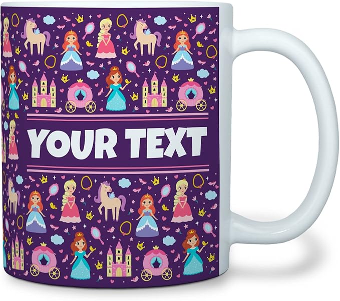 Personalized Mug for Kids - Princesses - Custom Name/Text, Ceramic Hot Chocolate/Cocoa/Coffee Cup for Girls, Birthday/Christmas/Holiday Gift - 11 oz, Red Handle