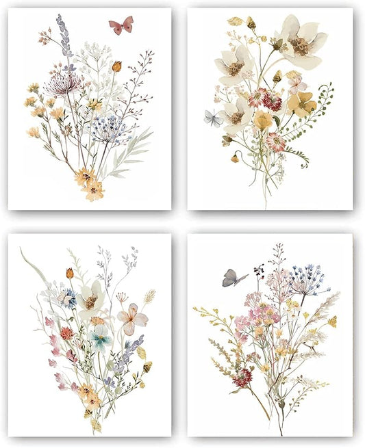 Watercolor Flower Wall Art Poster,Vintage Floral Canvas Wall Art,Botanical Wildflower Wall Decor,Vintage Prints Floral Pictures Minimalist Farmhouse Poster for Room Bedroom(8”X 10”) No Frame
