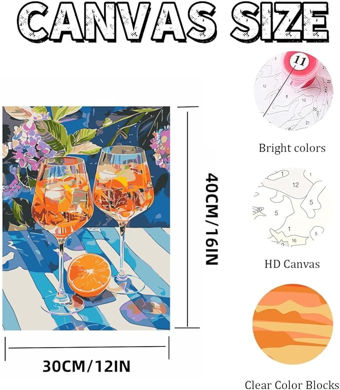 Mosaflare Paint by Numbers for Adults Beginner, Cocktail Adult Paint by Number Kits on Canvas, DIY Acrylic Oil Easy Painting by Numbers for Home Wall Decor 12X16 inch (Without Frame)