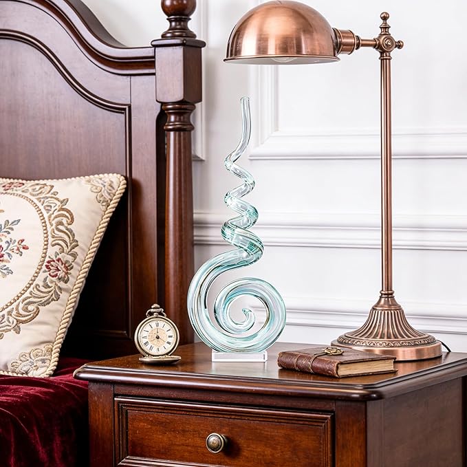 15" Tall Hand-Blown Murano-Style Glass Sculpture Statues Art Ornament Statue Figurines Home Decor Accent Piece Coastal Ocean Nautical Home Decor,Shelf,TV Stand,Tabletop Centerpieces,Wonderful Gift
