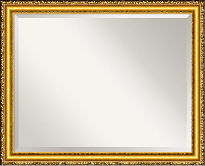 Amanti Art Gold Wall Mirror 26x32 Colonial Embossed Gold Rectangle Bathroom Mirror for Wall Decor Living Room, Large Traditional Wood Frame, Hangs Horizonally and Vertically, Bathroom Decor, Beveled