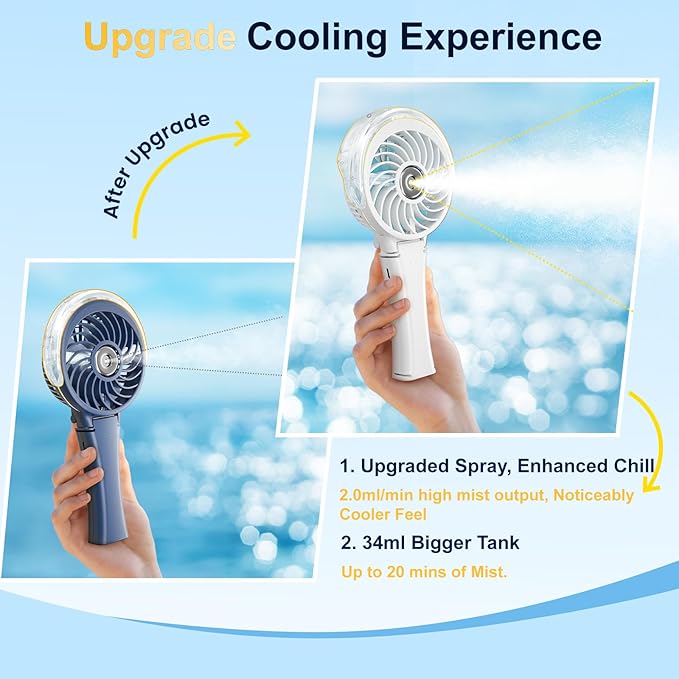 HandFan Upgraded Portable Misting Fan, Handheld Spray Water Mister Fan, USB Rechargeable Personal Mist Fans, Mini Cooling Hand Fans for Summer Beach Travel Concerts, Gifts for Women(White)