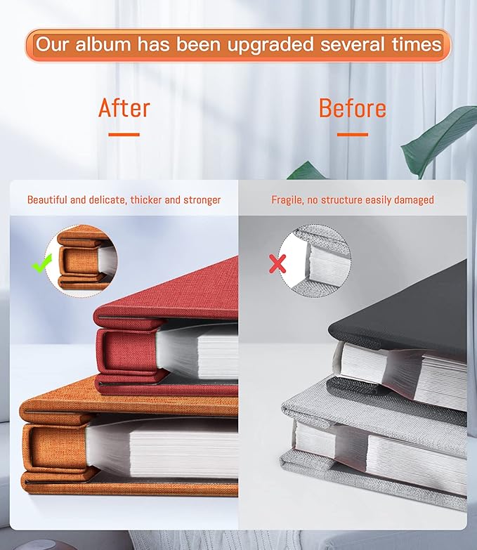 popotop Photo Album Self Adhesive with Picture Display Window,40 Pages DIY Scrapbooking Supplies Kit for 4x6 10x12 Picture,Linen Cover Memory Book for Baby Wedding, with Scraper and Metallic Pen