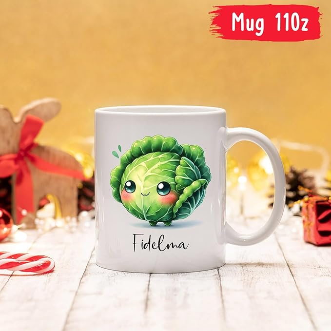 Cabbage Coffee Mug Gifts For Vegetable Lovers, Custom Cabbage Fans Ceramic Cup With Name, Personalized Cabbage Vegetable Travel Cups For Kids Friends Family, Cabbage White Porcelain Mug 11oz 15oz