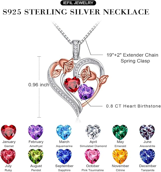 Iefil Christmas Gifts for Women Wife - 925 Sterling Silver Rose Heart Necklace, Stocking Stuffers for Women, Anniversary Birthday Gifts for Wife Girlfriend Mom
