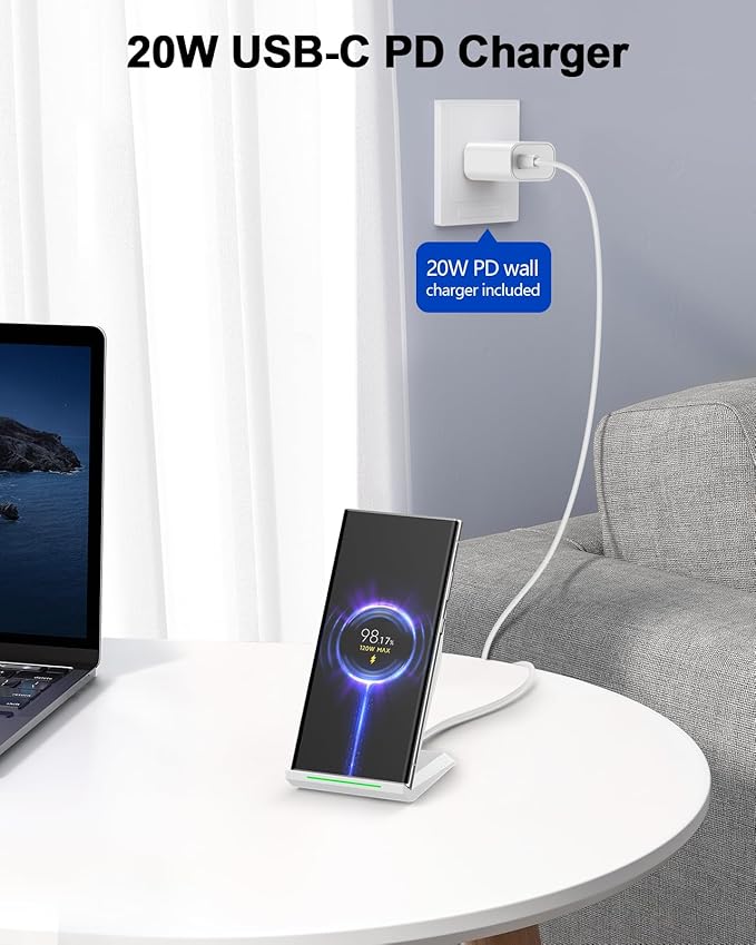 NANAMI Fast Wireless Charger, Qi Certified Charging Stand[with 20W PD Charger] 7.5W for iPhone 17/17 Pro/17 Pro Max/16/15/14/13/12,10W for Samsung Galaxy S25/S25+/S25 ultra/S24/S24 Ultra/S23