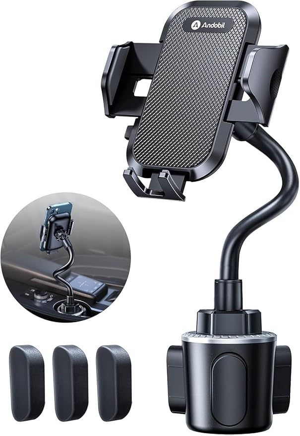 andobil Military-Grade Cup Phone Holder for Car/Truck, [2025 Enhanced] 13" 360° Adjustable Gooseneck w/Anti-Shake Car Mount, Universal Car Phone Holder for iPhone/Samsung/Pixel All 4.0-7.0" Devices