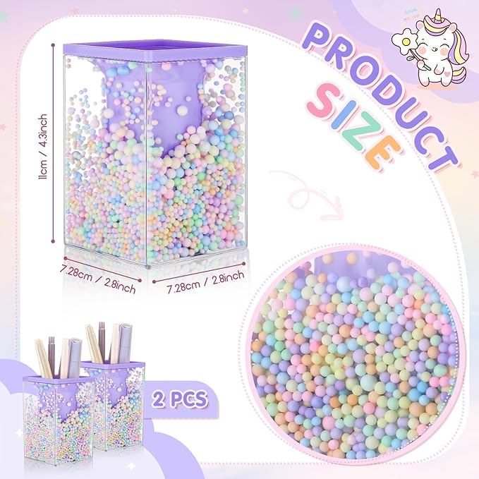 Zonon 2 Pieces Cute Bubble Pen Holder Multi-purpose Desktop Organizer Back to School Gift Kawaii Office Supplies Pastel Desk Accessories Stationery Makeup Brush Holder with Bubble Ball(Purple)