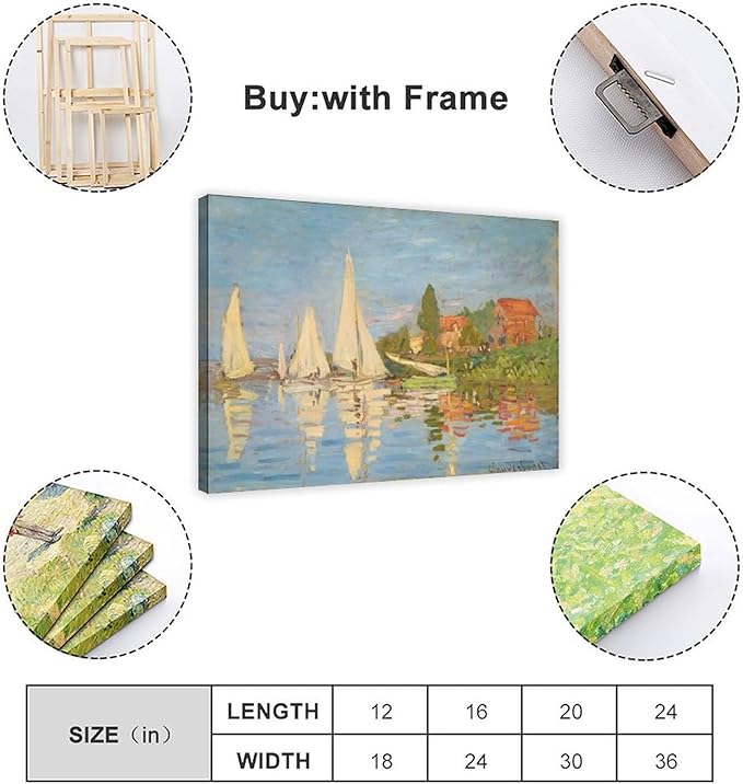 CFIOZYOS 40+ Monet Famous Print Posters Regatta at Argenteuil by Claude Monet Impressionism Canvas Poster Wall Art Print Bedroom Decor Office Room Kitchen Decor Gift Frame 12×18inch(30×45cm)