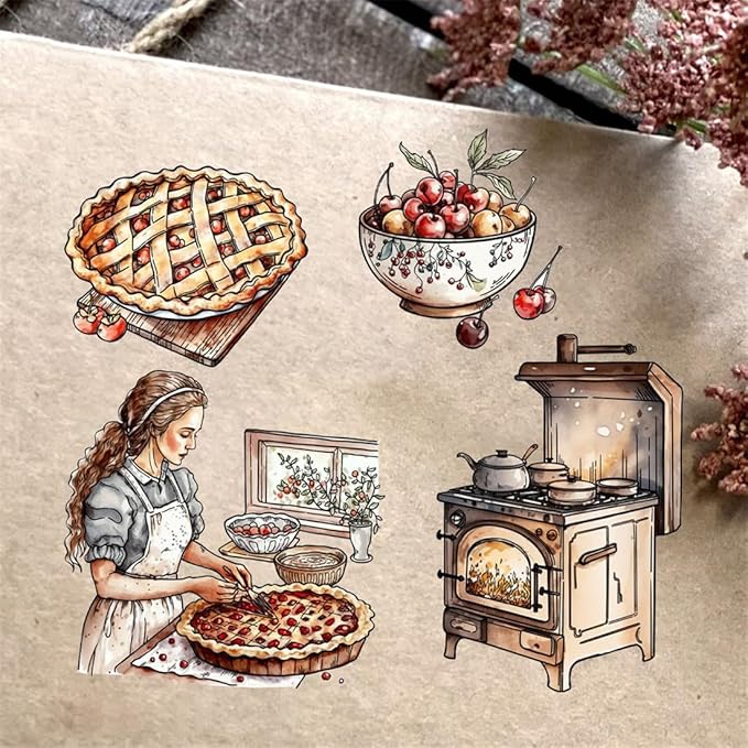 Baked Pizza Cherries Stamps and Cutting Dies for Card Making DIY Transparent Silicone Clear Stamp and Metal Die Cuts Sets for Scrapbooking Paper Greeting Cards Decor Seals Craft Supplies