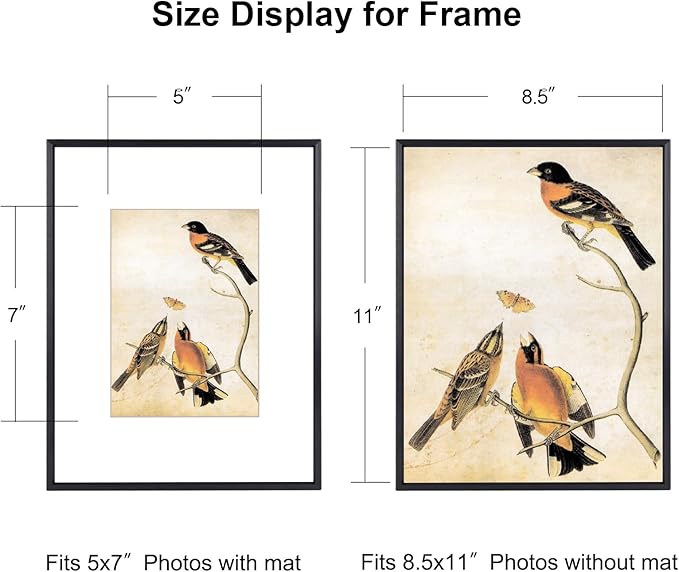 8.5x11 Picture Frame Set of 3, Black Metal Photo Frames with HD Glass, Fits 5x7 with Mat or 8.5x11 without Mat, Wall Hanging and Table Display