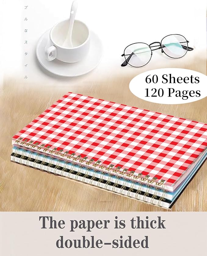 Spiral Journal Notebook,A5 Hardcover Lined Journals for Women 6 x 8.3 in,60 Sheets 120 Pages Thick Paper,Cute College Ruled Writing Notebook for Office Work School(Red White Checkered)
