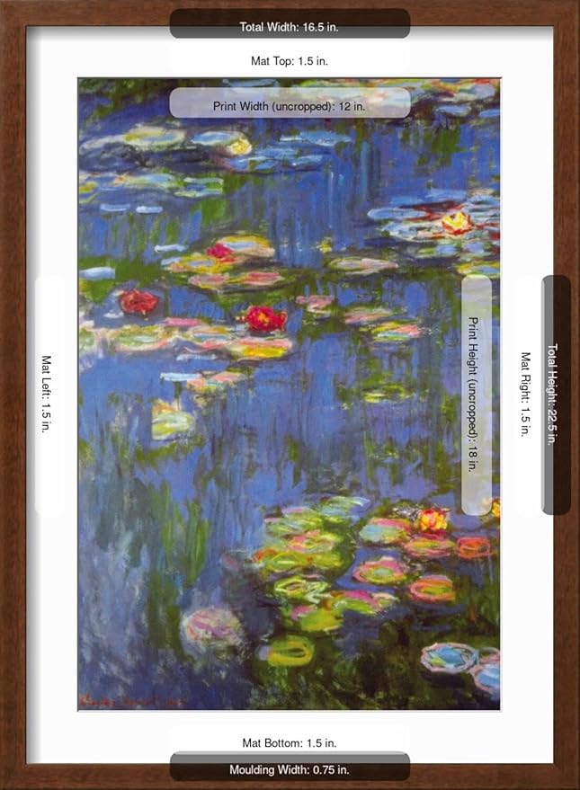 ART.COM Wall Art Print Water Lilies No. 3 on Brown Frame by Claude Monet, 17" x 23"