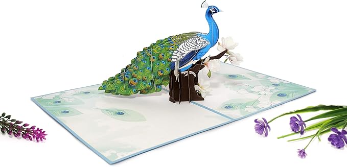 Elegant 3D Peacock Pop-Up Card – Handmade Greeting Card with Floral Perch & Vibrant Feathers – Perfect for Birthdays, Anniversaries, Thank You Notes & Special Occasions, A22