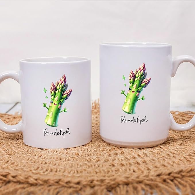 Asparagus Mug, Asparagus Gift, Personalized Asparagus Coffee Mug With Name, Custom Vegetable Ceramic Cup Gifts For Vegan Vegetarian, Asparagus Lover Travel Cups, Asparagus White Mugs 11oz 15oz