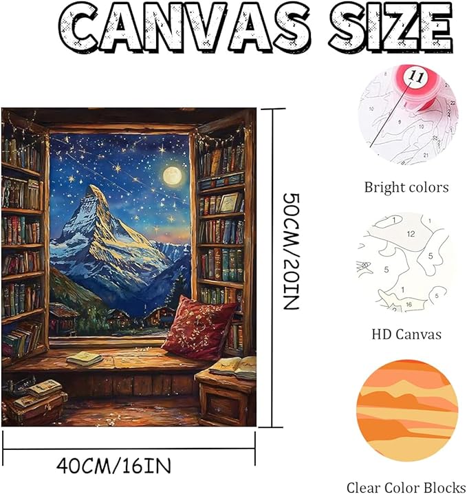 Mosaflare Paint by Numbers for Adults Beginner, Mountain Moon Landscape Adult Paint by Number Kits on Canvas, DIY Acrylic Oil Easy Painting by Numbers for Home Wall Decor 16X20 inch (Without Frame)