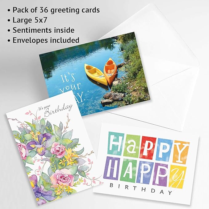 Current Festive Mega Birthday Greeting Card Value Pack – Set of 36 (18 Designs), Large 5 x 7 inches, Envelopes Included