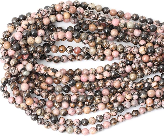 60PCS 6mm Natural Black Line Rhodochrosite Gemstone Smooth Round Loose Beads for Jewelry Making 1 Strand 15"