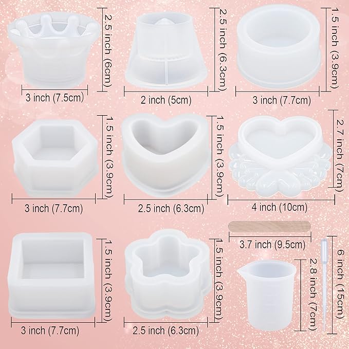 EuTengHao Resin Molds 43Pcs Silicone Molds for Resin, Epoxy Crown Shape Mold Heart Shape Mold with Mica Powder for Storage Box Jewelry Trinket Container DIY Resin Casting Crafts