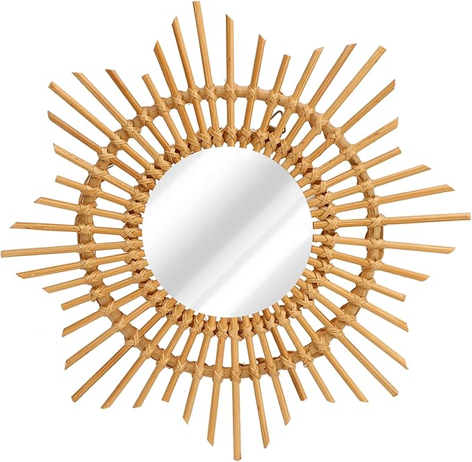 Shape Handwoven Mirror Durable for Bedroom Living Room Hallway, Perfect Her - Wall Mounted Rattan Mirror