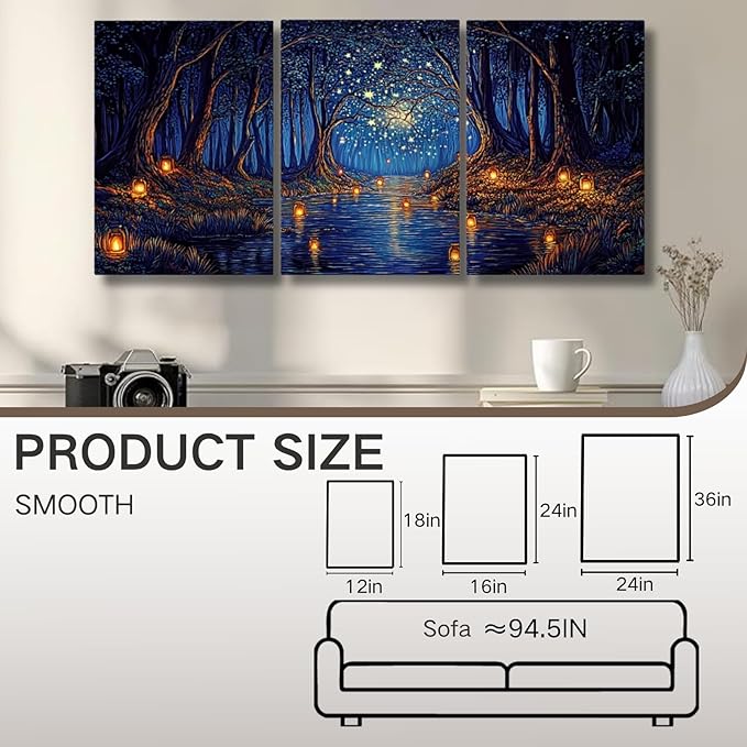 Oxzcimty Van Gogh Wall Art, Noche Estrellada De Van Gogh, Starry Night Canvas Wall Art for Bathroom, Living Room, Office, Bedroom (16" x 24" x 3 pcs)