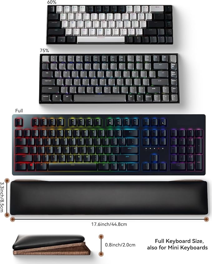 Keyboard Wrist Rest, Ergonomic Wooden Wrist Rest Memory Foam Wrist Pad with PU Leather, Non-Slip and Easy-to-Clean Design, Wrist Support for Mechanical Keyboard, Gaming & Office Use (Dark Brown Wood)