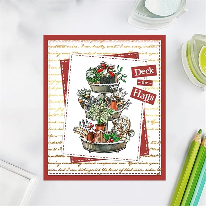 Christmas Platter Wooden Sticks Stamps and Cutting Dies for Card Making DIY Transparent Silicone Clear Stamp and Metal Die Cuts Sets for Scrapbooking Paper Greeting Cards Decor Seals Craft Supplies
