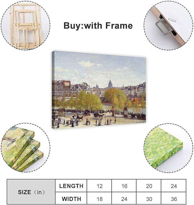 CFIOZYOS 40+ Monet Famous Print Posters Wharf of Louvre, Paris by Claude Monet Impressionism Canvas Poster Wall Art Print Bedroom Decor Office Room Kitchen Decor Gift Frame 24×36inch(60×90cm)