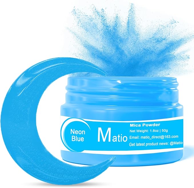 Matio Neon Pigment Powder, 1.8oz/ 50g Neon Blue Highly Fluorescent Nail Powder Iridescent Mica Powder for Epoxy Resin, Soap Making, Candle Dye, Bath Bomb, Nails, Tumblers, Slime, Painting, DIY Crafts