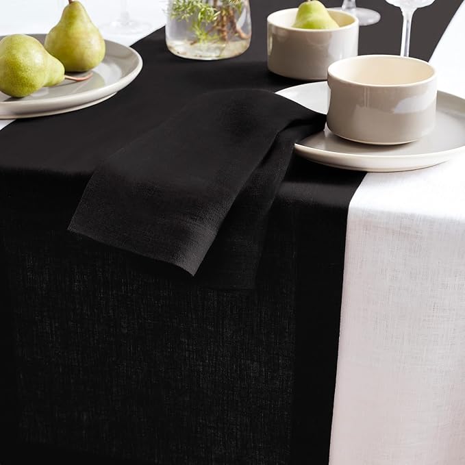 Solino Home 100% Pure Linen Black Table Runner 72 Inches - 14 x 72 Inch for Dining, Coffee Tables and Dressers - Sonoma Collection - Winter, Spring Decor