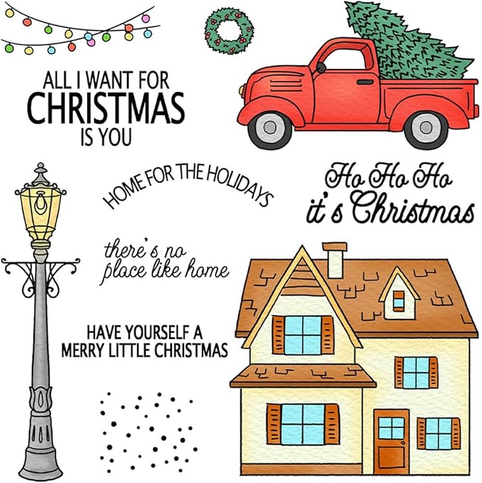 Snow House Christmas Tree Stamps and Cutting Dies for Card Making DIY Transparent Silicone Clear Stamp and Metal Die Cuts Sets for Scrapbooking Paper Greeting Cards Decor Seals Craft Supplies