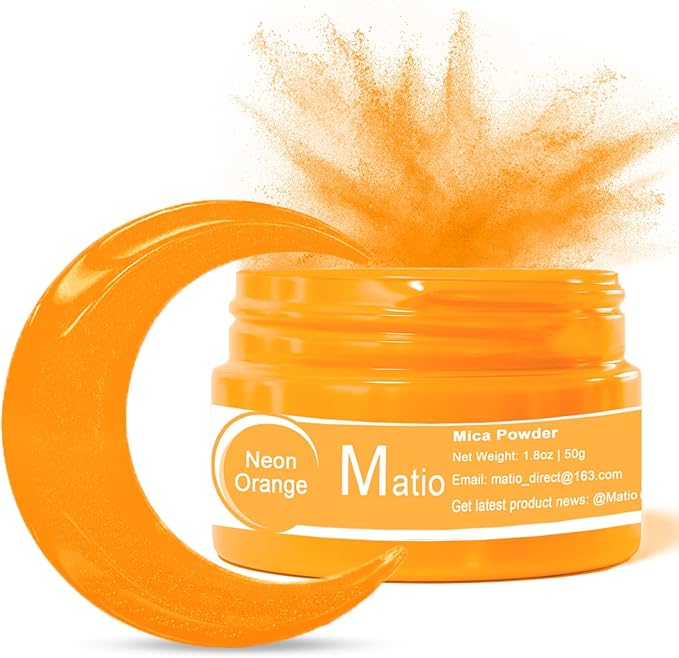 Matio Neon Pigment Powder, 1.8oz/ 50g Neon Orange Highly Fluorescent Nail Powder Iridescent Mica Powder for Epoxy Resin, Soap Making, Candle Dye, Bath Bomb, Nails, Tumblers, Slime, Painting, DIY Craft