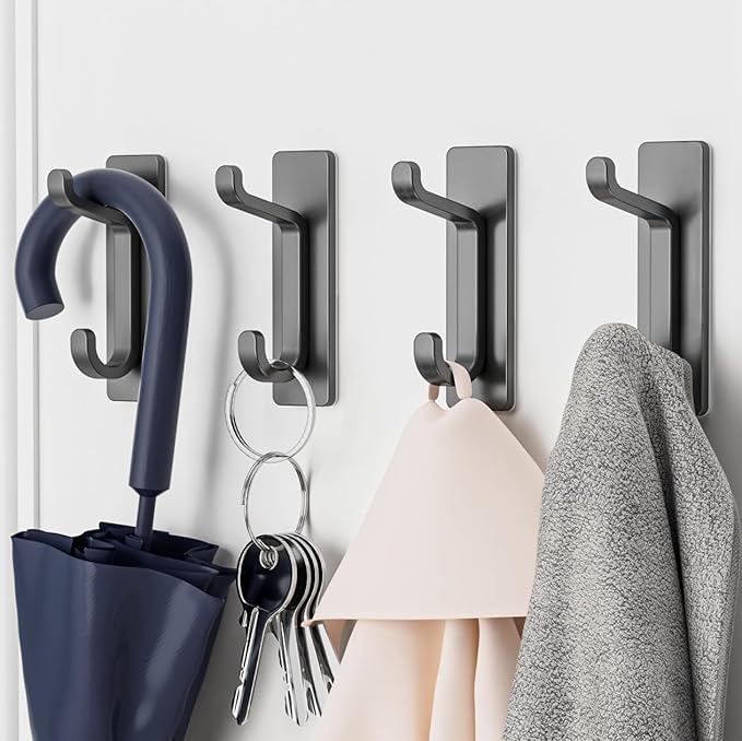 pickpiff Wall Hooks for Coat and Towel: Adhesive Door Hanger Stick on, Grey 6 Pack