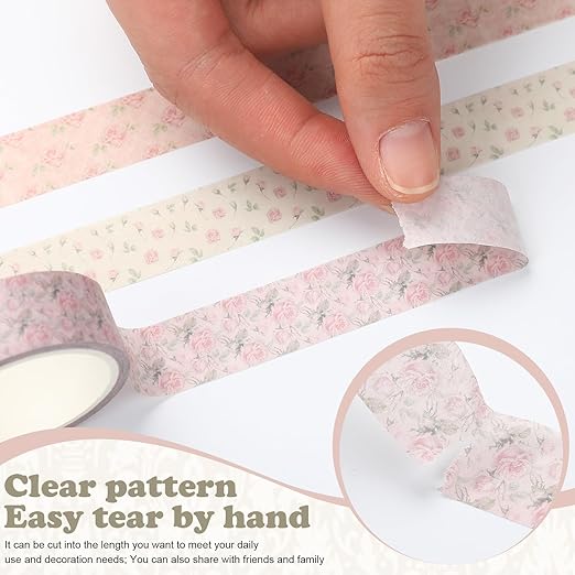 12 Rolls Watercolor Floral Washi Tape Set 15 mm Vintage Dusty Pink Decorative Masking Tape for Arts DIY Craft Scrapbook Envelope Party Supplies Gift Wrapping