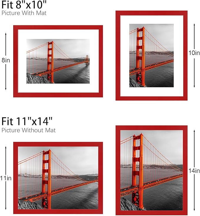 11x14 Picture Frame Set of 9, Photo Gallery Wall Frame Set, Display Pictures 8x10 with Mat or 11 x 14 Without Mat, Multi Photo Frames for Wall Mounting or Table Top Display, Red