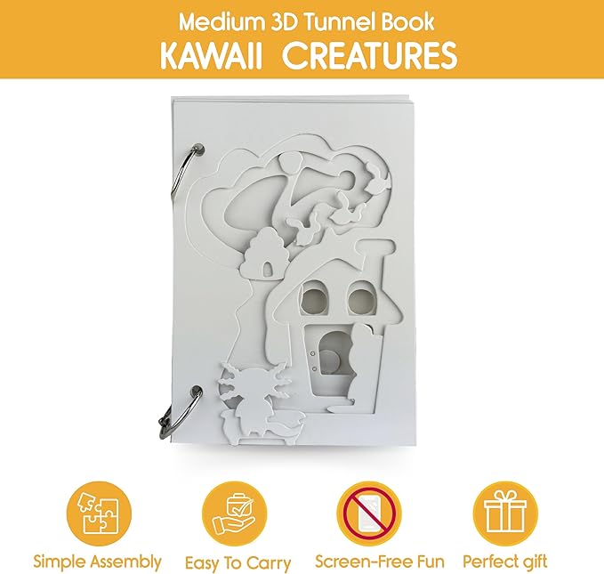 EyeConnect Crafts Make Your OWN 3D Tunnel Book - Kawaii | Medium Size DIY Book Art & Craft Kit | Build, Paint & Draw Your Own Book with Mini Animals | Award-Winning STEAM Stationary Set | Ages 3+
