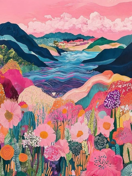 Eterkosu Mountain Flowers Diamond Art Painting Kits for Adults,5D DIY Scenery Diamond Art Paint with Diamonds for Home Decor,Full Drill Diamond Dots Painting for Adults Beginners Gem Art Pictures