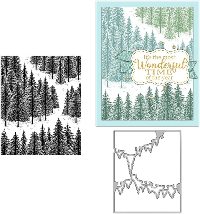 Forest Pine Trees Stamps and Cutting Dies for Card Making DIY Transparent Silicone Clear Stamp and Metal Die Cuts Sets for Scrapbooking Paper Greeting Cards Decor Seals Craft Supplies