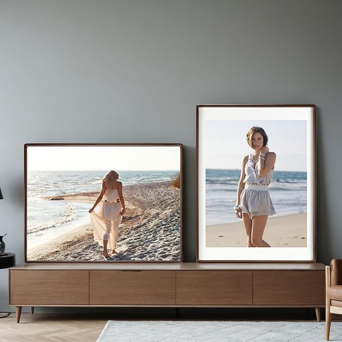 HELPLEX 11x14 Premium Picture Frame Set of 2 - Solid Walnut Wood, UV-Blocking Plexiglass, Convertible 8x10/5x7 Matted or 11x14 Open - Wall Art Gallery & Family Legacy Home Decor
