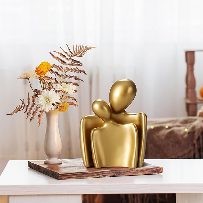Love Couple Statue-8 Inch, Suitable for Home Modern Art Decor Sculpture Placed in TV Stand, Living Room, Bookshelf, Bedroom for Valentine's Day, Wedding, Anniversary(Gold)